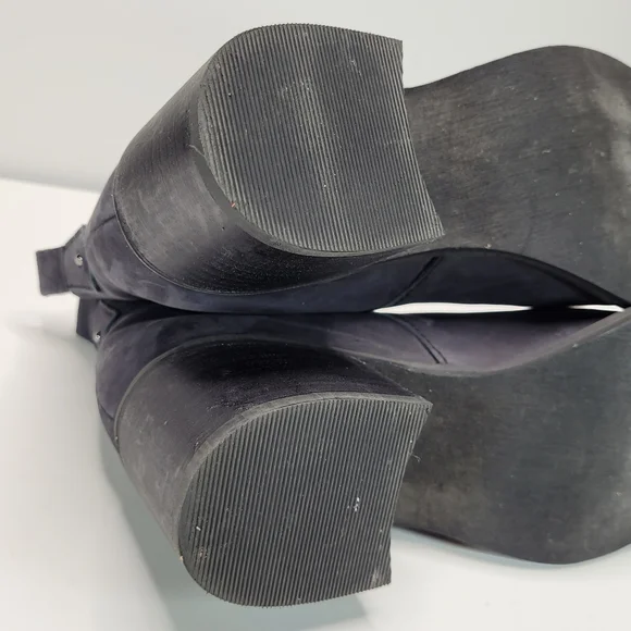 BP Navy Blue Leather Block Heeled Side Zipper Ankle Booties Size 7 - Picture 10 of 13